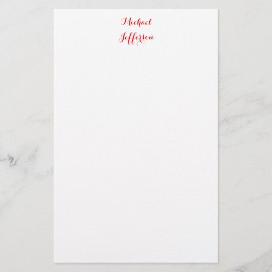 Handwriting-Skript Elegant Schlicht Simple Red Whi Briefpapier (Vorderseite)
