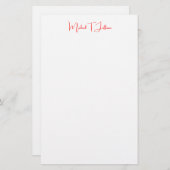 Handwriting-Skript Elegant Schlicht Simple Red Whi Briefpapier (Vorne/Hinten)