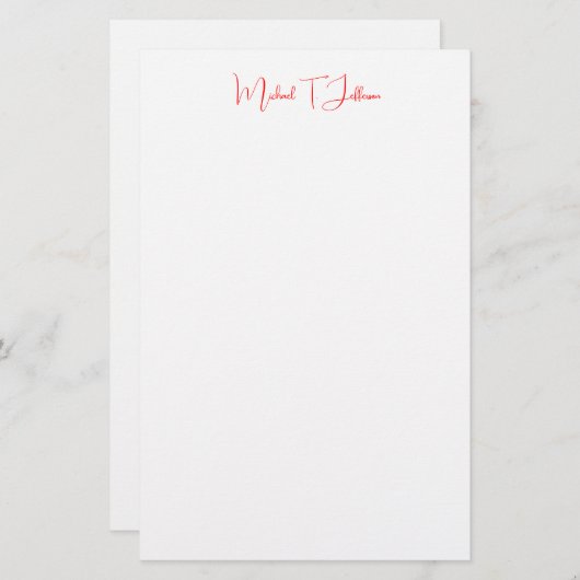 Handwriting-Skript Elegant Schlicht Simple Red Whi Briefpapier (Vorne/Hinten)