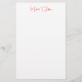 Handwriting-Skript Elegant Schlicht Simple Red Whi Briefpapier (Vorderseite)