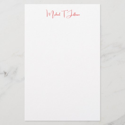 Handwriting-Skript Elegant Schlicht Simple Red Whi Briefpapier (Vorderseite)