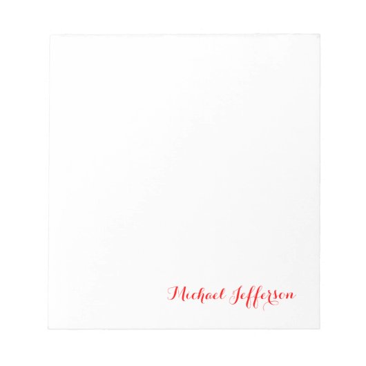 Handwriting-Skript Elegant Schlicht Simple Red Whi Notizblock (Vorderseite)