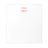 Handwriting-Skript Elegant Schlicht Simple Red Whi Notizblock (Vorderseite)