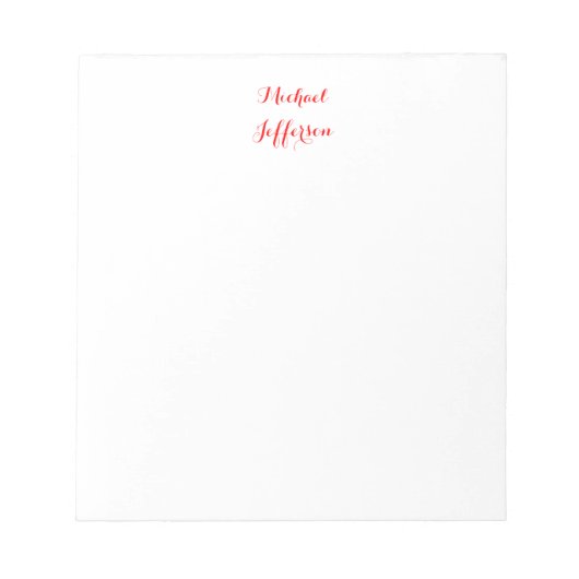 Handwriting-Skript Elegant Schlicht Simple Red Whi Notizblock (Vorderseite)