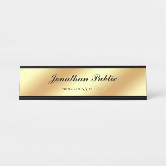 Handwriting Skript Elegante Gold Moderne Vorlage Schreibtischnamensplakette (Vorderseite )