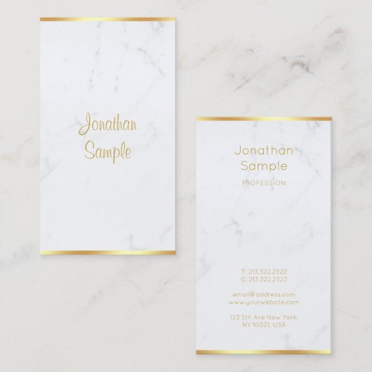 Handwriting-Skript Elegante Moderne Marble Gold Ch Visitenkarte (Vorne/Hinten)