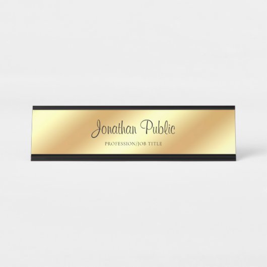 Handwriting-Skript Moderne, einfache Gold-Vorlage Schreibtischnamensplakette (Vorderseite )