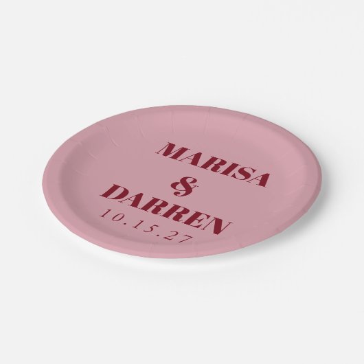 Handwriting-Skript Red Pink Custom Wedding Pappteller (Schrägansicht)