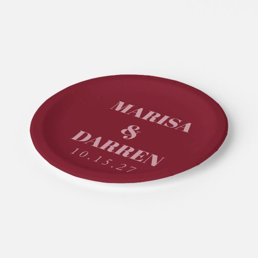 Handwriting-Skript Red Pink Custom Wedding Pappteller (Schrägansicht)