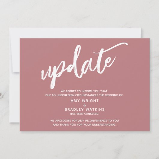 Handwriting Storniert Hochzeitsupdate Dusty Rose Einladung (Vorderseite)