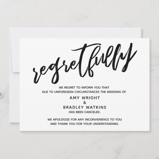 Handwriting Stornierung von Hochzeiten Einladung (Vorderseite)