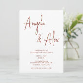 Handwriting Style Script Terracotta Wedding Einladung (Stehend Vorderseite)