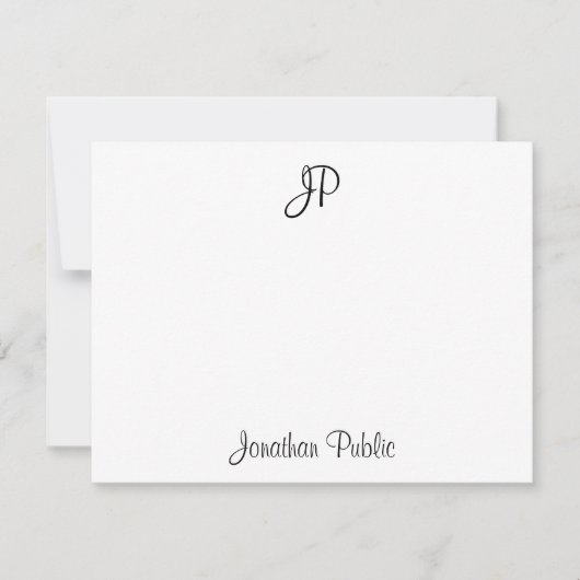 Handwriting Text Monogram Classic Template Black Mitteilungskarte (Vorderseite)