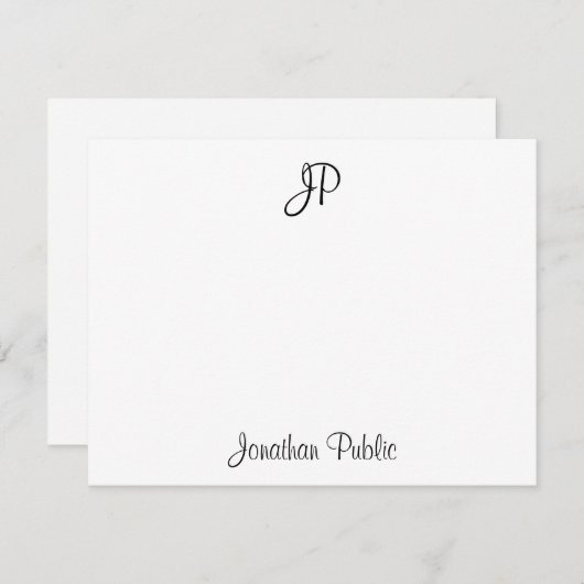 Handwriting Text Monogram Classic Template Black Mitteilungskarte (Vorne/Hinten)