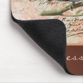 Handwriting und Vogel auf Vintager Peach-Rose Mousepad (Ecke)