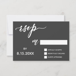 Handwriting von Script-UAWG in fett Weiß auf Dunke RSVP Karte