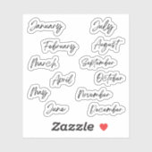 Handwriting von Skripten Schwarze Monate des Jahre Aufkleber (Blatt)