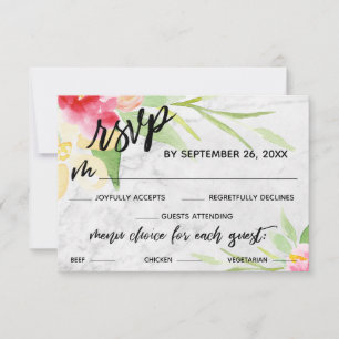 Handwriting Wasserfarbe Blume Marmormenü Auswahl RSVP Karte