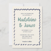 Handwriting Wavy Frame Green Blue Retro Hochzeit Einladung (Vorderseite)