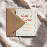 Handwriting Wavy Pastel Retro Simple Wedding Einladung<br><div class="desc">Handwriting Pastel Retro Simple Blue Striping Einladung Hochzeit</div>