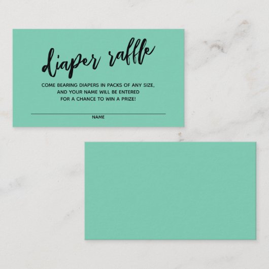 Handwriting Windeln Raffle Ticket Lucite Green Begleitkarte (Vorne/Hinten)