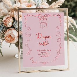 Handwritten Baby Shower, Girl Diaper Raffle Poster