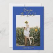 Handwritten Blue Yellow Italian Photo Wedding Save The Date (Rückseite)