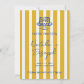 Handwritten Blue Yellow Pinstripes Italy Wedding Save The Date (Vorderseite)