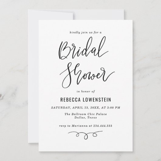 Handwritten Bridal Shower Script Modern Einladung (Vorderseite)