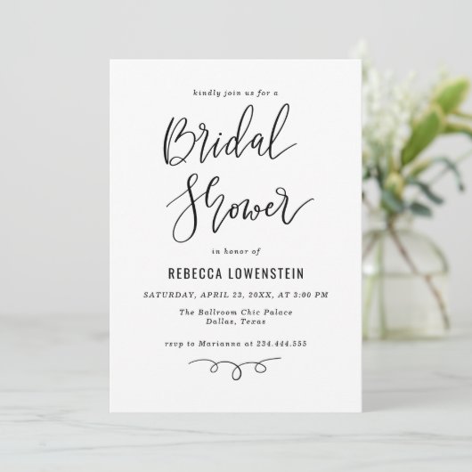 Handwritten Bridal Shower Script Modern Einladung (Stehend Vorderseite)