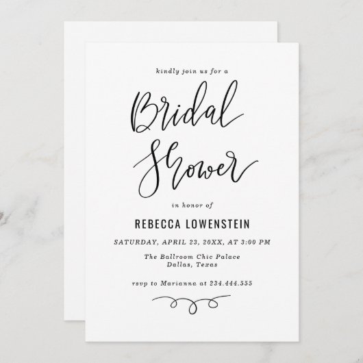 Handwritten Bridal Shower Script Modern Einladung (Vorne/Hinten)
