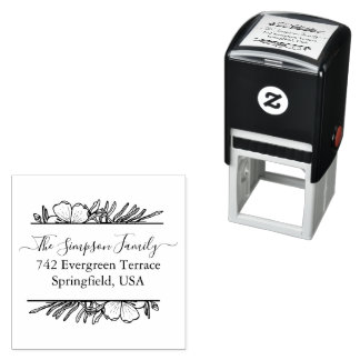 Handwritten Family Address Stamp with Wildflowers Permastempel