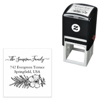 Handwritten Family Address Stamp with Wildflowers Permastempel