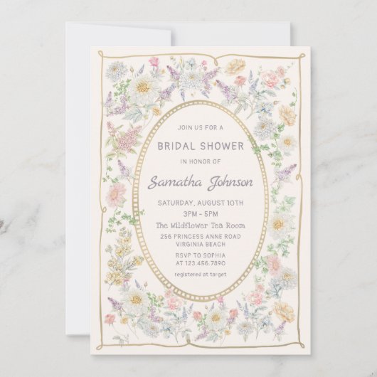 Handwritten Floral Bridal Shower Invitation Einladung (Vorderseite)
