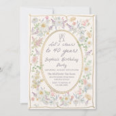 Handwritten Floral Cheers 40th Birthday Invitation Einladung (Vorderseite)