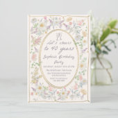 Handwritten Floral Cheers 40th Birthday Invitation Einladung (Stehend Vorderseite)