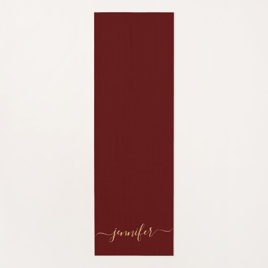 Handwritten Gold Script Personalized Name Maroon Yogamatte (Vorderseite)