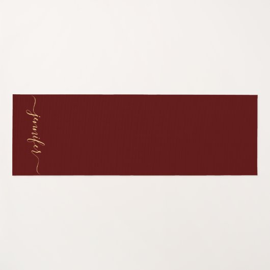 Handwritten Gold Script Personalized Name Maroon Yogamatte (Vorderseite (Horizontal))