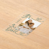 Handwritten Green Heart It's A Date Photo Wedding Acryleinladungen (Ablage )