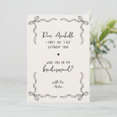 Handwritten Hand Drawn Bow Fun Bridesmaid Proposal Einladung (Stehend Vorderseite)