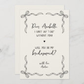 Handwritten Hand Drawn Bow Fun Bridesmaid Proposal Einladung (Vorne/Hinten)