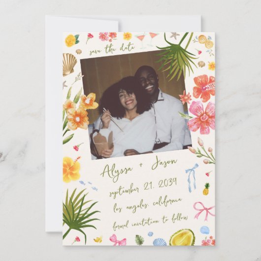 Handwritten Island Tropical Colorful Beach Wedding Save The Date (Vorderseite)