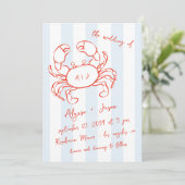 Handwritten Lobster Nautical Red Blue Wedding Einladung (Stehend Vorderseite)