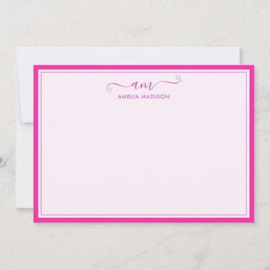 Handwritten Monogram Vibrant Pink Mitteilungskarte (Vorderseite)