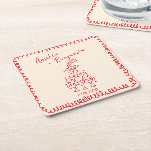 Handwritten  retro Champagne Tower Wedding  Rechteckiger Pappuntersetzer (angewinkelt)