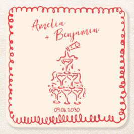 Handwritten  retro Champagne Tower Wedding  Rechteckiger Pappuntersetzer