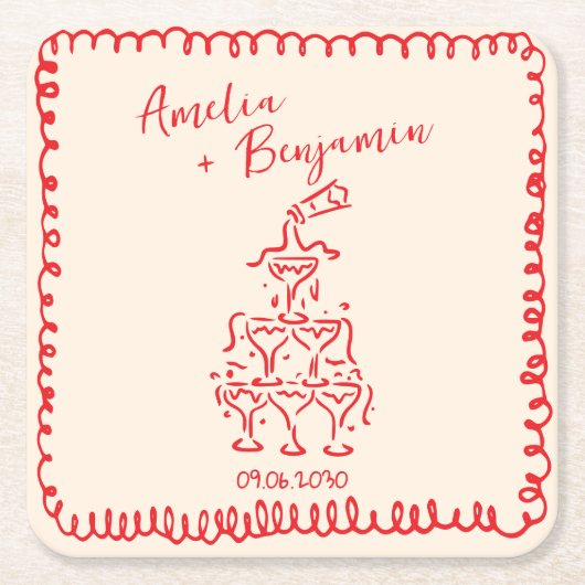 Handwritten  retro Champagne Tower Wedding  Rechteckiger Pappuntersetzer (Vorderseite)