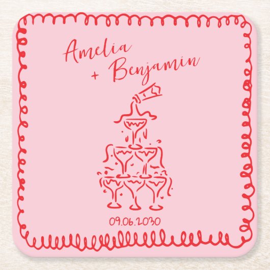 Handwritten  retro Champagne Tower Wedding  Rechteckiger Pappuntersetzer (Vorderseite)