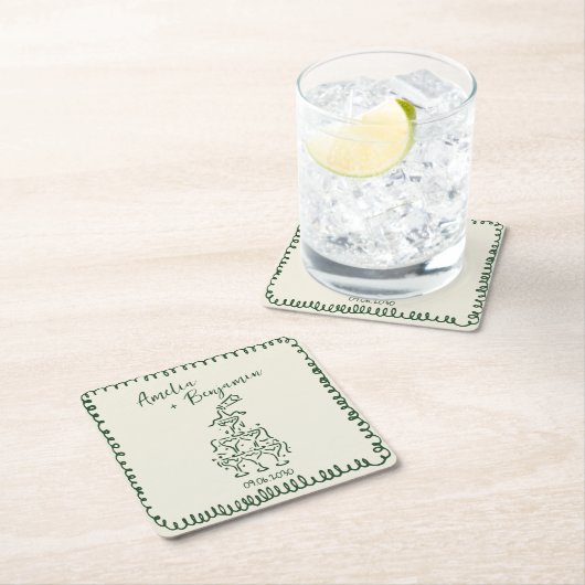 Handwritten  retro Champagne Tower Wedding  Rechteckiger Pappuntersetzer (Vor Ort)