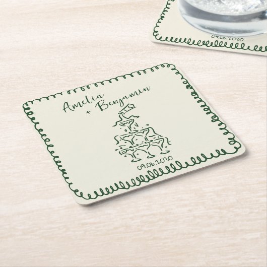 Handwritten  retro Champagne Tower Wedding  Rechteckiger Pappuntersetzer (angewinkelt)